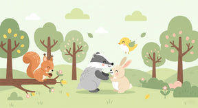 Detailed forest animals mural wallpaper design pattern with woodland creatures by Kids-Mundo
