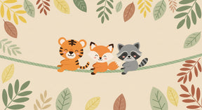 Detailed forest animals mural wallpaper design pattern with tiger fox raccoon by Kids-Mundo