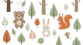 Detailed forest animals mural wallpaper design pattern with bear rabbit squirrel by Kids-Mundo