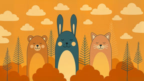 Detailed forest animals mural wallpaper design pattern with cartoon bear rabbit fox by Kids-Mundo