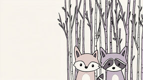 Detailed forest animals mural wallpaper design pattern with fox and raccoon by Kids-Mundo