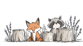 Detailed forest animals mural wallpaper design pattern showing fox and raccoon by Kids-Mundo