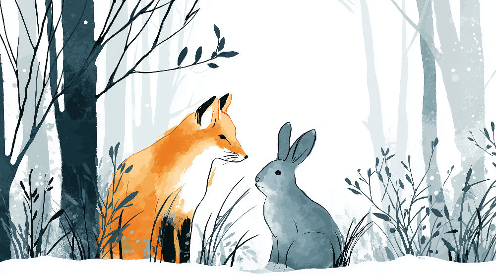 Detailed forest animals mural wallpaper design pattern showing fox and rabbit artwork by Kids-Mundo