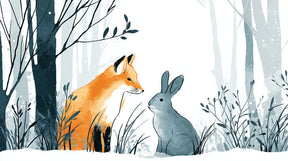 Detailed forest animals mural wallpaper design pattern showing fox and rabbit artwork by Kids-Mundo