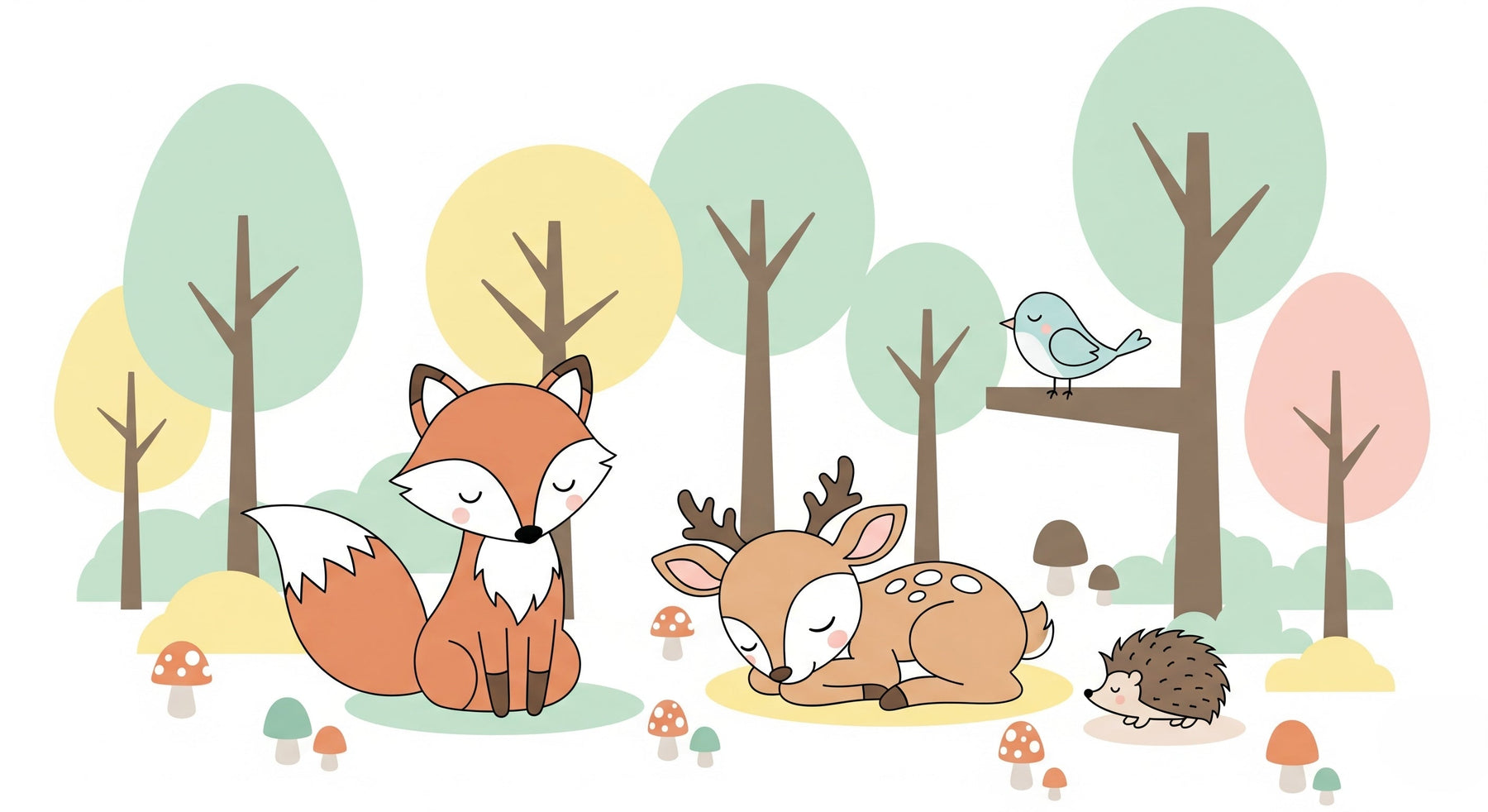 Detailed forest animals mural wallpaper design pattern featuring woodland creatures by Kids-Mundo