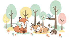 Detailed forest animals mural wallpaper design pattern featuring woodland creatures by Kids-Mundo