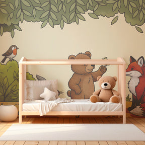 Woodland adventure mural wallpaper creating magical kids bedroom decor with natural elements