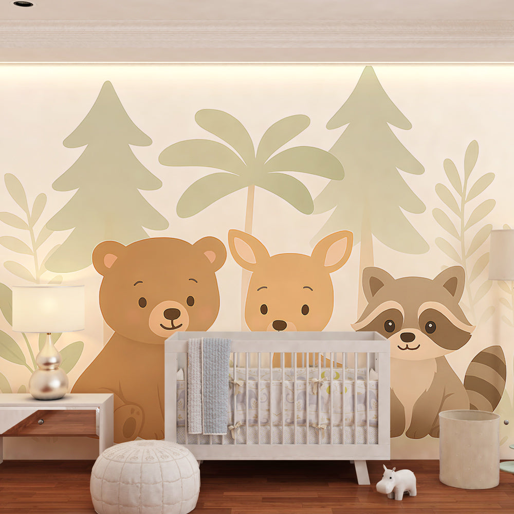Adorable woodland animals wallpaper creating magical children's bedroom decor with natural elements