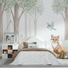 Magical forest theme mural wallpaper featuring woodland creatures for kids room by Kids-Mundo