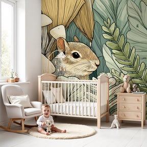 Forest animals mural wallpaper in modern nursery with woodland critters theme by Kids-Mundo