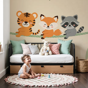 Forest animals mural wallpaper creating cozy woodland nursery atmosphere by Kids-Mundo