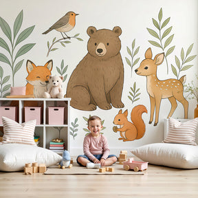 Forest animals mural wallpaper creating cozy woodland nursery decor by Kids-Mundo