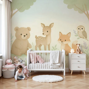 Forest animals mural wallpaper in modern nursery with woodland creatures by Kids-Mundo