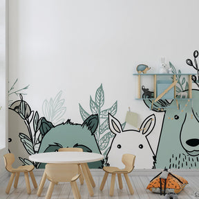 Nature-themed forest animals wallpaper transforming children's playroom into woodland sanctuary