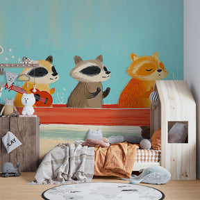 Musical forest friends wallpaper transforming children's playroom into woodland concert hall
