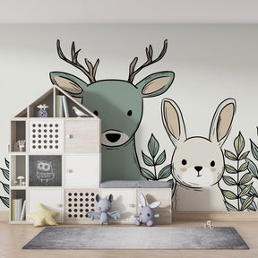 Nature-themed mural wallpaper with forest animals perfect for kids playroom by Kids-Mundo