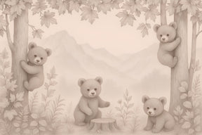 Detailed forest bears mural wallpaper design pattern showing woodland cubs by Kids-Mundo
