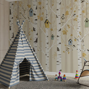 Enchanted woodland mural wallpaper creating magical children's bedroom atmosphere