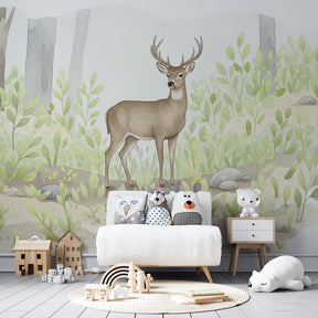 Majestic deer wallpaper transforming children's bedroom into nature sanctuary