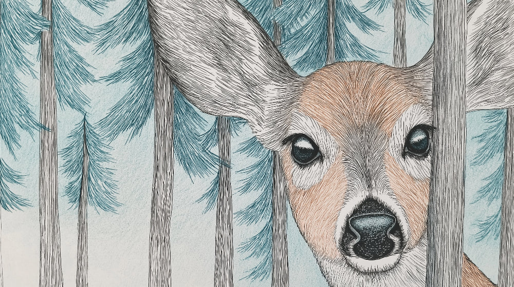 Complete forest deer mural wallpaper design pattern showing woodland animal artwork by Kids-Mundo