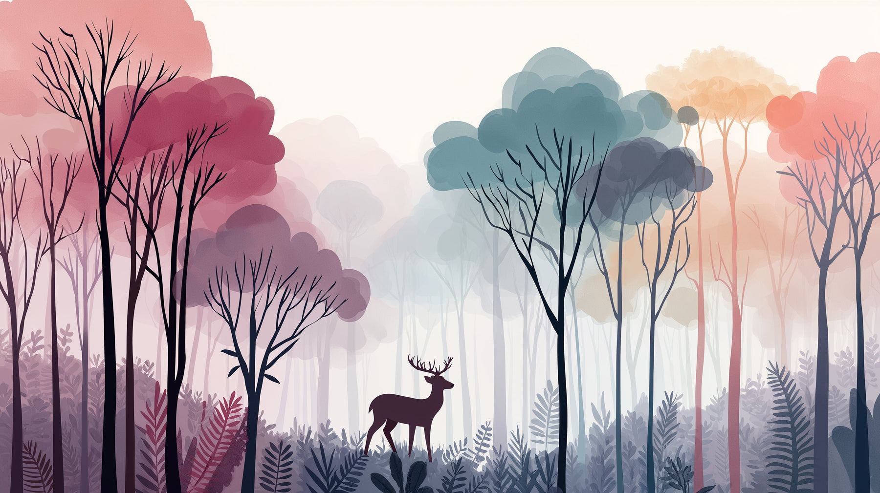 Detailed mystical forest deer mural wallpaper design pattern by Kids-Mundo