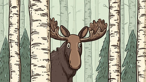 Detailed forest elk mural wallpaper design pattern featuring birch trees and woodland scene by Kids-Mundo
