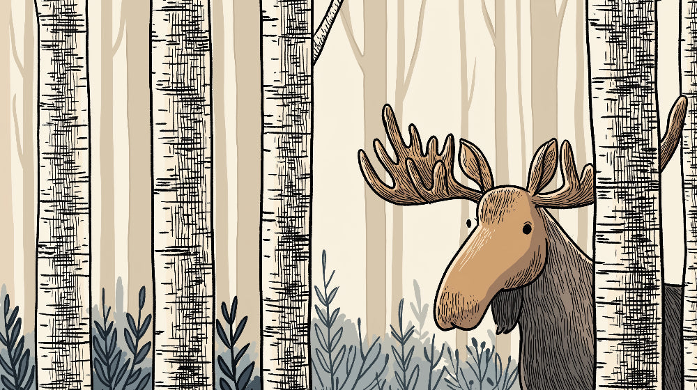 Detailed forest elk mural wallpaper design pattern with birch trees by Kids-Mundo