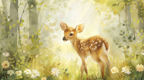 Detailed forest fawn mural wallpaper design pattern showing enchanted woodland scene by Kids-Mundo