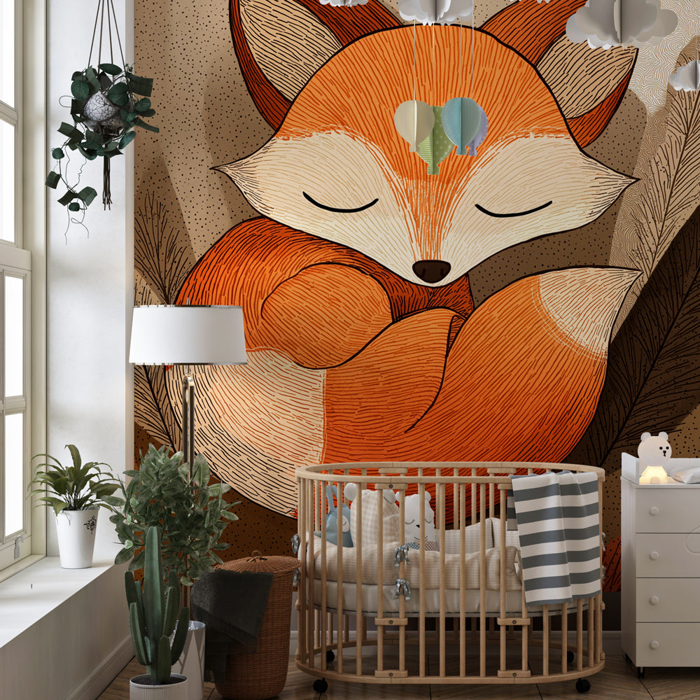 Warm autumn forest fox wallpaper creating peaceful atmosphere in children's bedroom