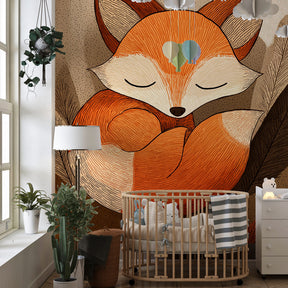 Warm autumn forest fox wallpaper creating peaceful atmosphere in children's bedroom