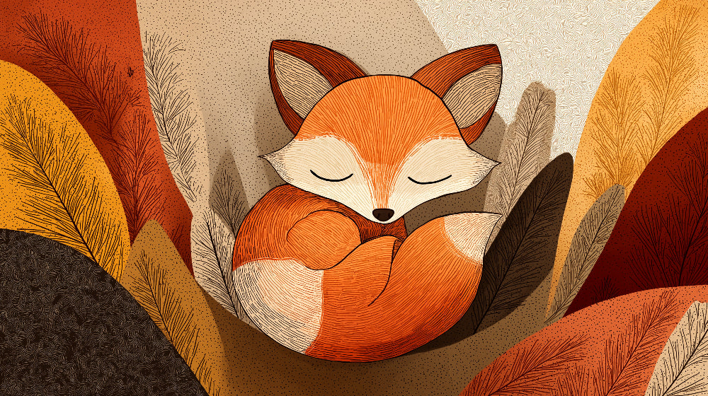 Detailed sleeping fox and autumn leaves mural wallpaper design pattern by Kids-Mundo