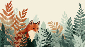 Detailed forest fox mural wallpaper design pattern with lush foliage by Kids-Mundo