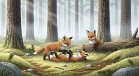 Detailed forest fox mural wallpaper design pattern showing woodland creatures by Kids-Mundo