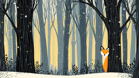Detailed forest fox mural wallpaper design pattern showing enchanted woodland scene by Kids-Mundo