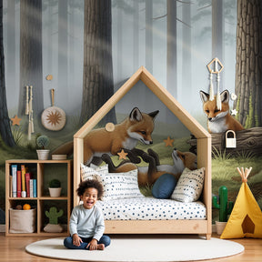 Forest fox mural wallpaper creating magical woodland nursery decor by Kids-Mundo