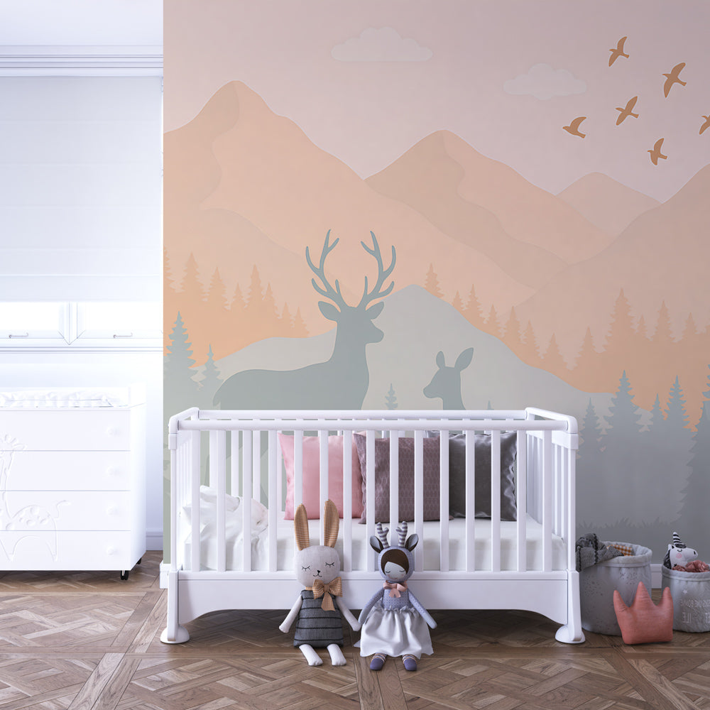 Forest animal mural wallpaper creating magical playroom atmosphere by Kids-Mundo
