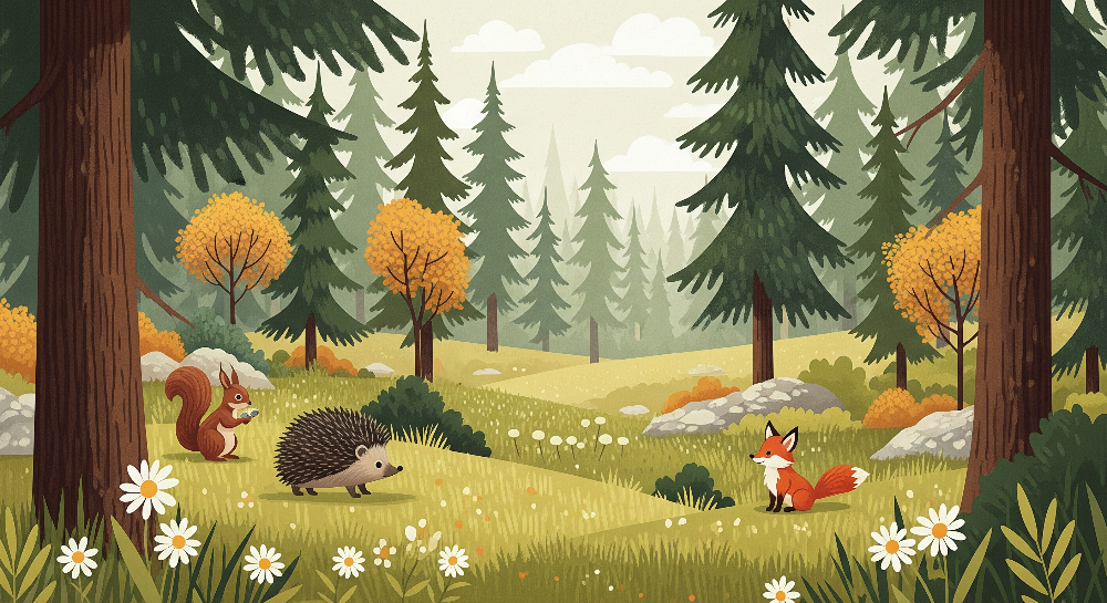 Forest Friends Hedgehog and Fox Wall Mural
