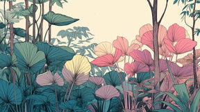 Detailed pastel forest leaves mural wallpaper design pattern by Kids-Mundo