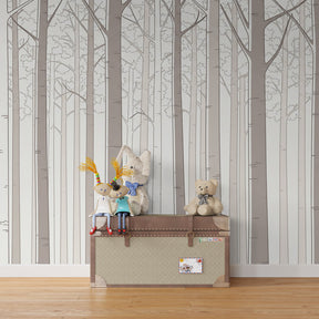 Serene tree wallpaper creating peaceful atmosphere in children's bedroom decor