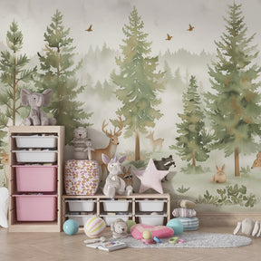 Woodland animals wallpaper creating cozy reading nook with natural forest theme for kids by Kids-Mundo
