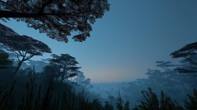 Detailed forest night mural wallpaper design pattern showing misty woodland trees under starlit sky by Kids-Mundo