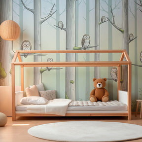 Charming owl mural wallpaper for children's playroom with nature theme by Kids-Mundo