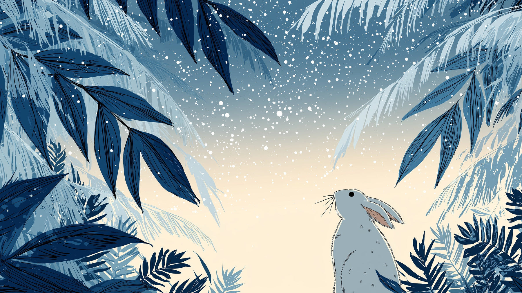 Detailed winter forest rabbit mural wallpaper design pattern with snowflakes by Kids-Mundo