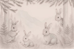 Detailed forest rabbit mural wallpaper design pattern showing woodland creatures by Kids-Mundo