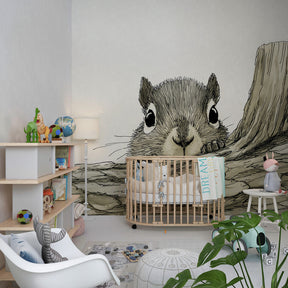 Woodland squirrel mural wallpaper creating natural atmosphere in children's bedroom