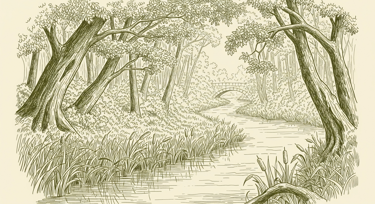 Vintage Forest Stream & Stone Bridge Wall Mural