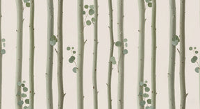Detailed forest tree mural wallpaper design pattern showing gentle wood trunks and delicate foliage by Kids-Mundo