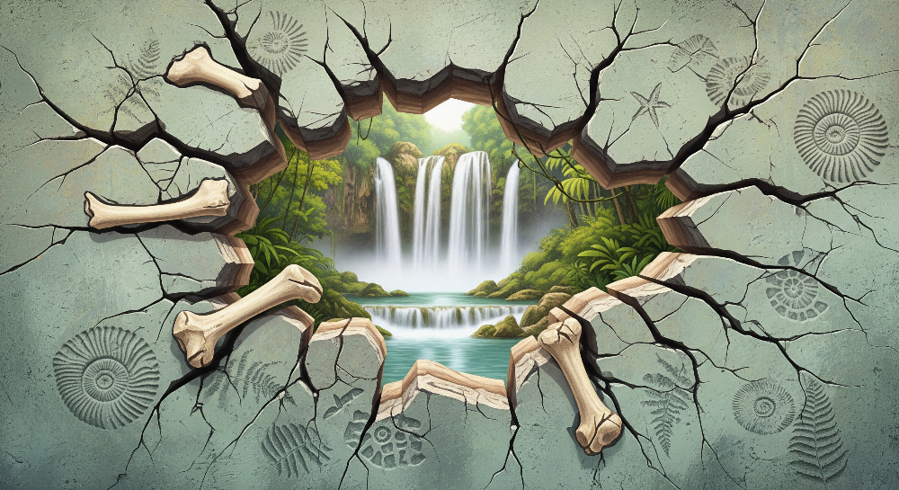 Fossil Crack Jungle Waterfall Wall Mural