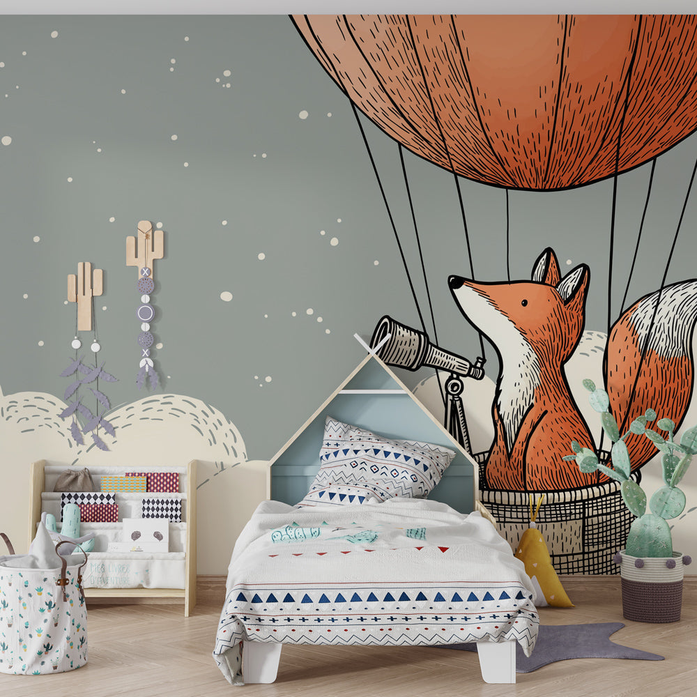Adventure fox wallpaper creating dreamy atmosphere in children's bedroom decor