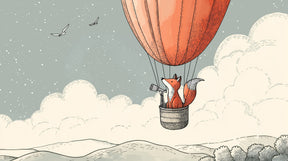 Detailed fox hot air balloon mural wallpaper design pattern with telescope by Kids-Mundo